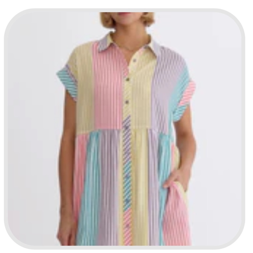 Entro Striped Button Front Mini Shirt Dress | Multicolor | Size Medium